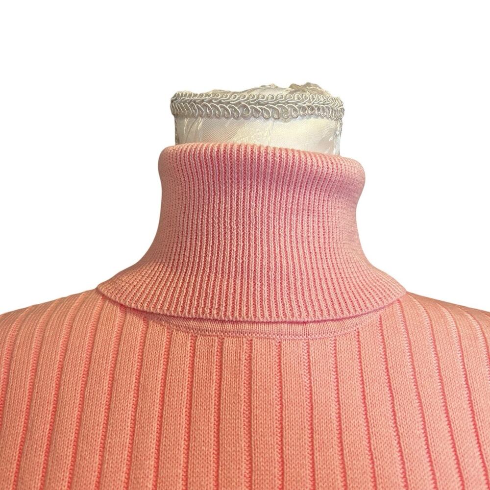 Vintage 80s Pink Ribbed Turtleneck Sweater Sz M - Picture 12 of 16